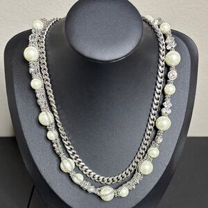 Givenchy Statement Layered Faux Pearl Rhinestone Chain Necklace Luxury